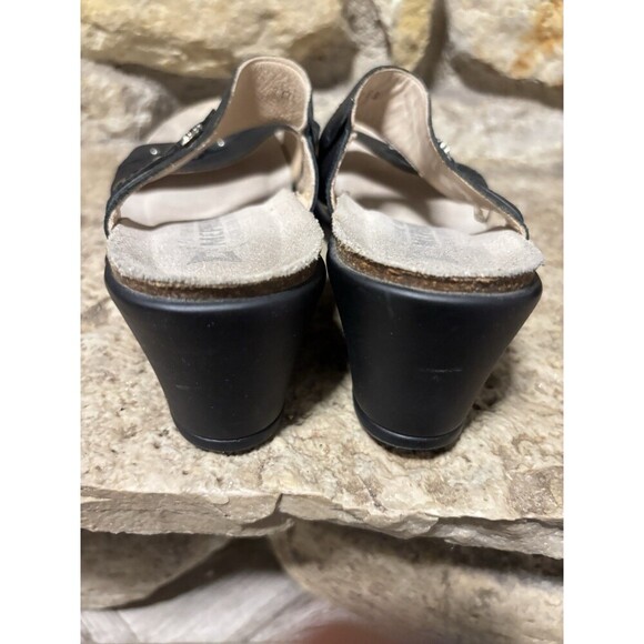 MEPHISTO Air Relax Naiade Black Leather Wedge 2 Strap Rhinestone Sandals 38 7.5 - Picture 4 of 13